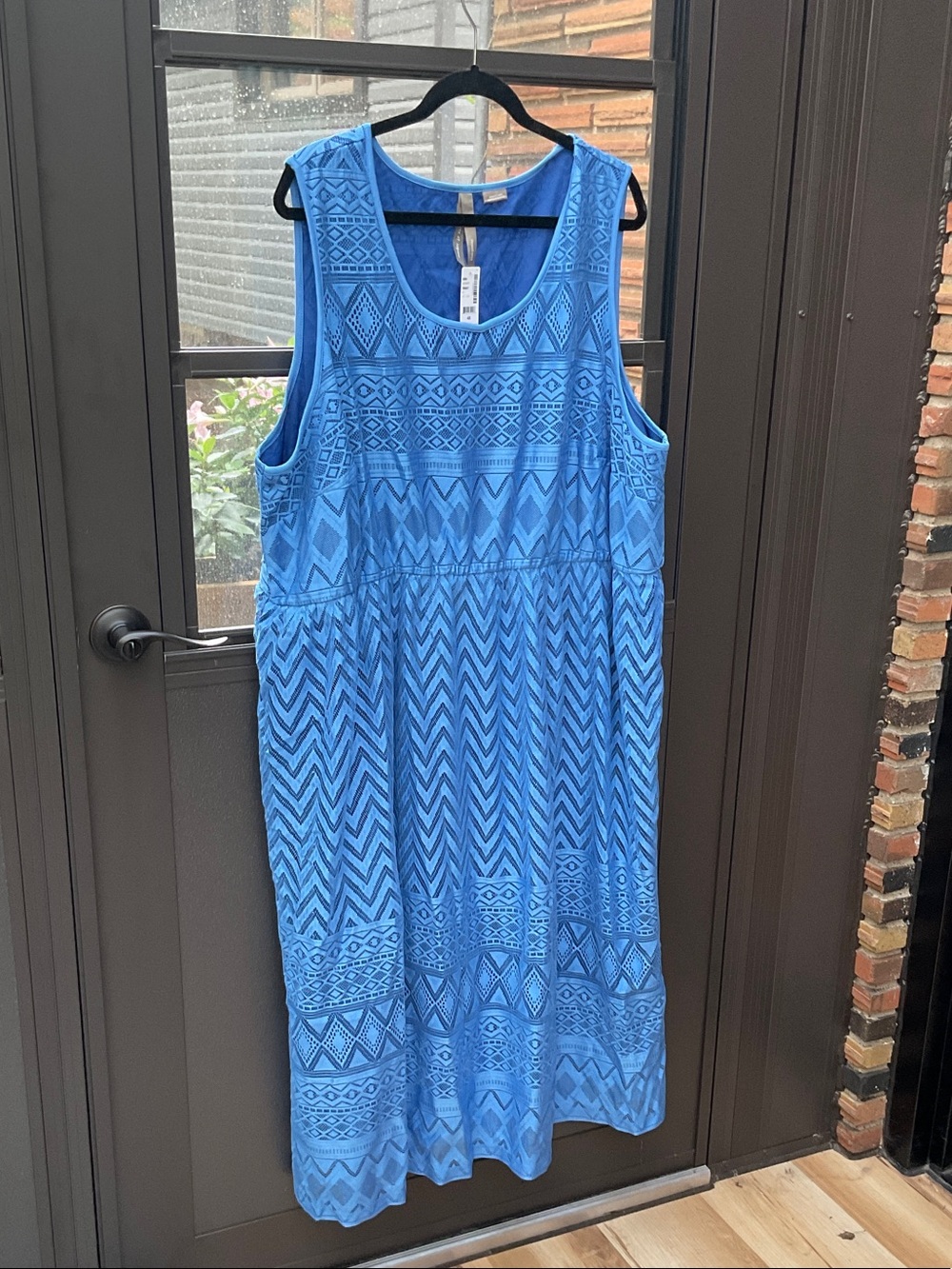 Penningtons Blue Sleeveless Midi Dress with Geometric Lace Pattern NWT